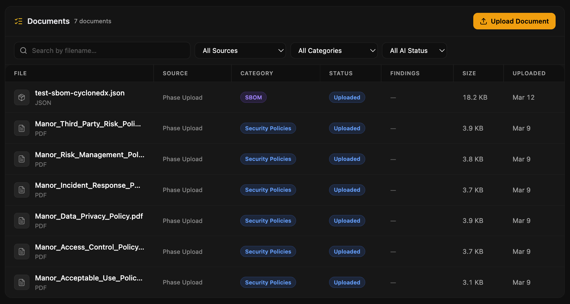 Unified documents workspace with auto-classification, AI summaries, and source filter