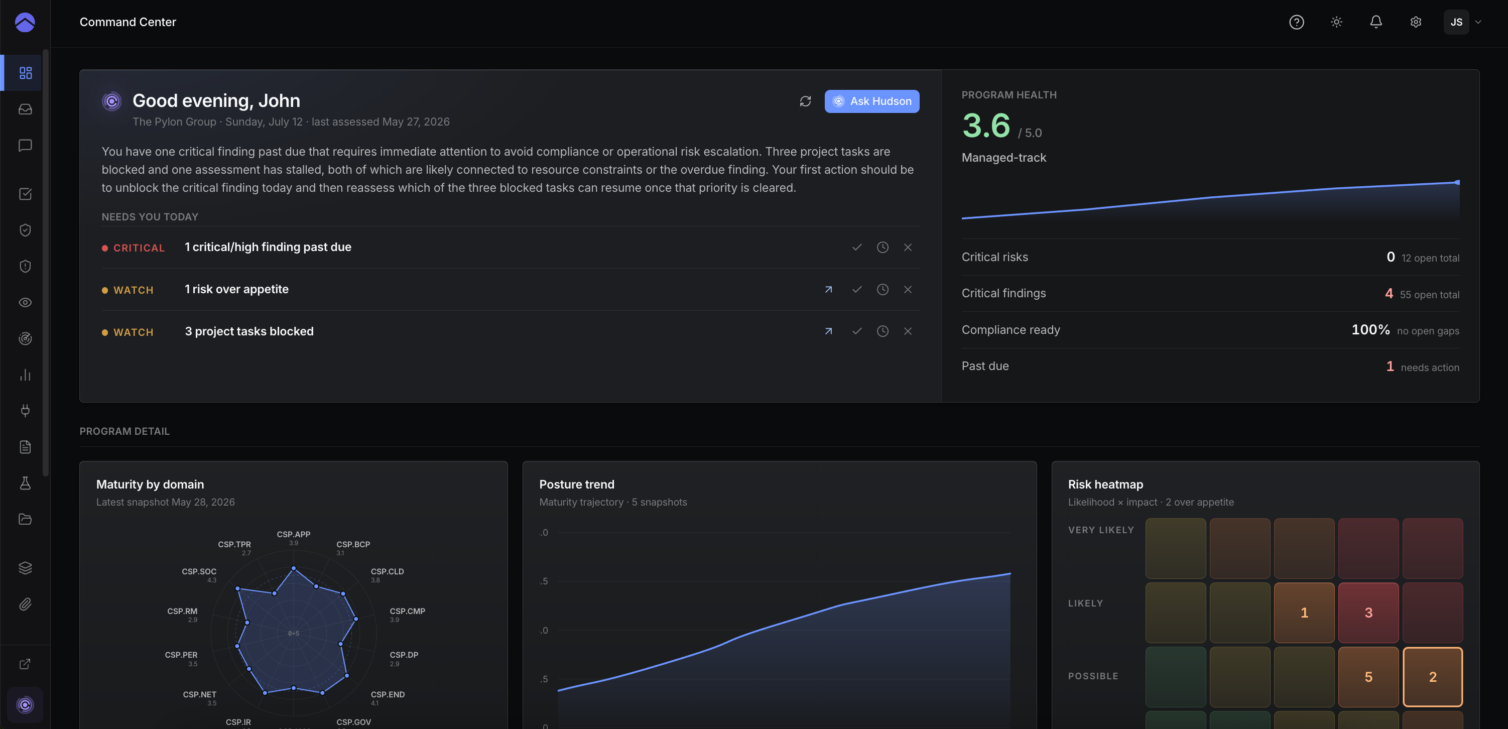 The Pylon Command Center: program health and what needs attention today