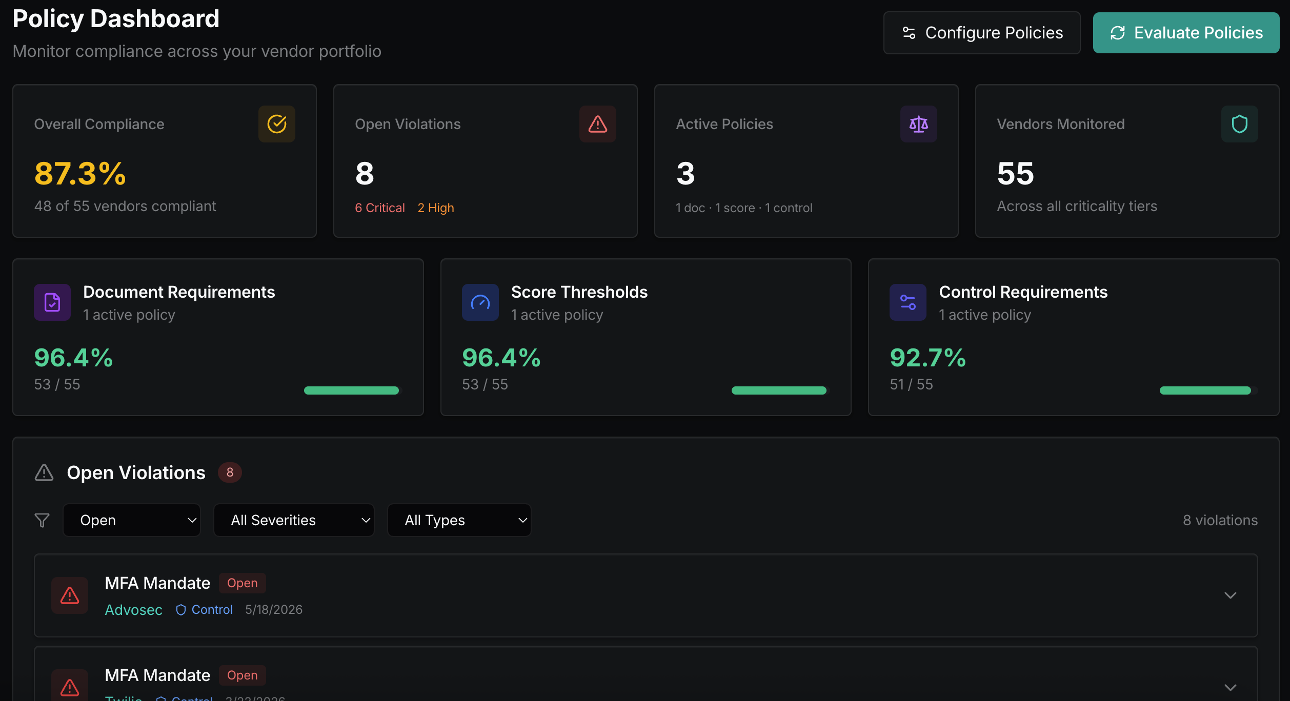 Scout policy dashboard screen